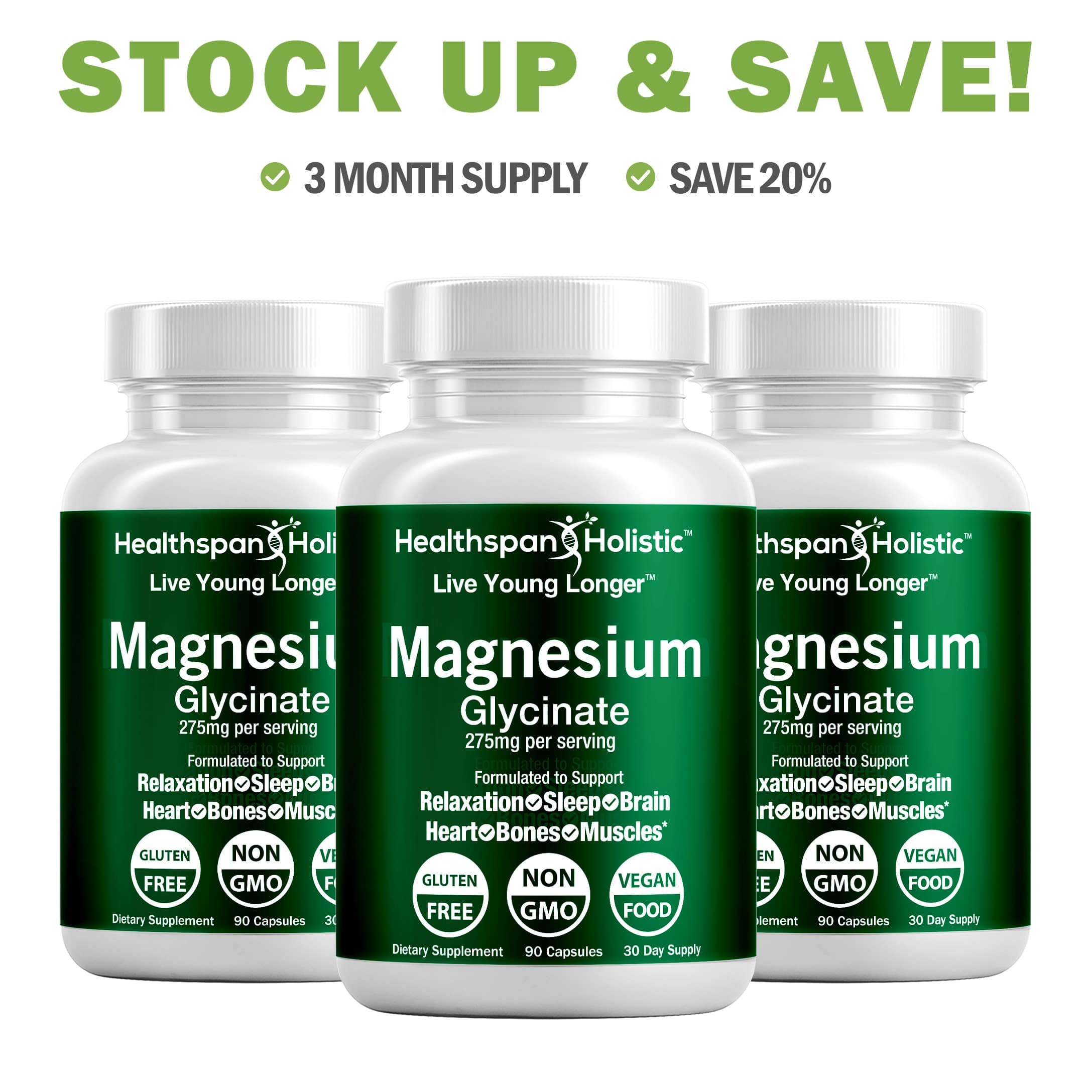 Magnesium Glycinate Supplement 90 Capsules