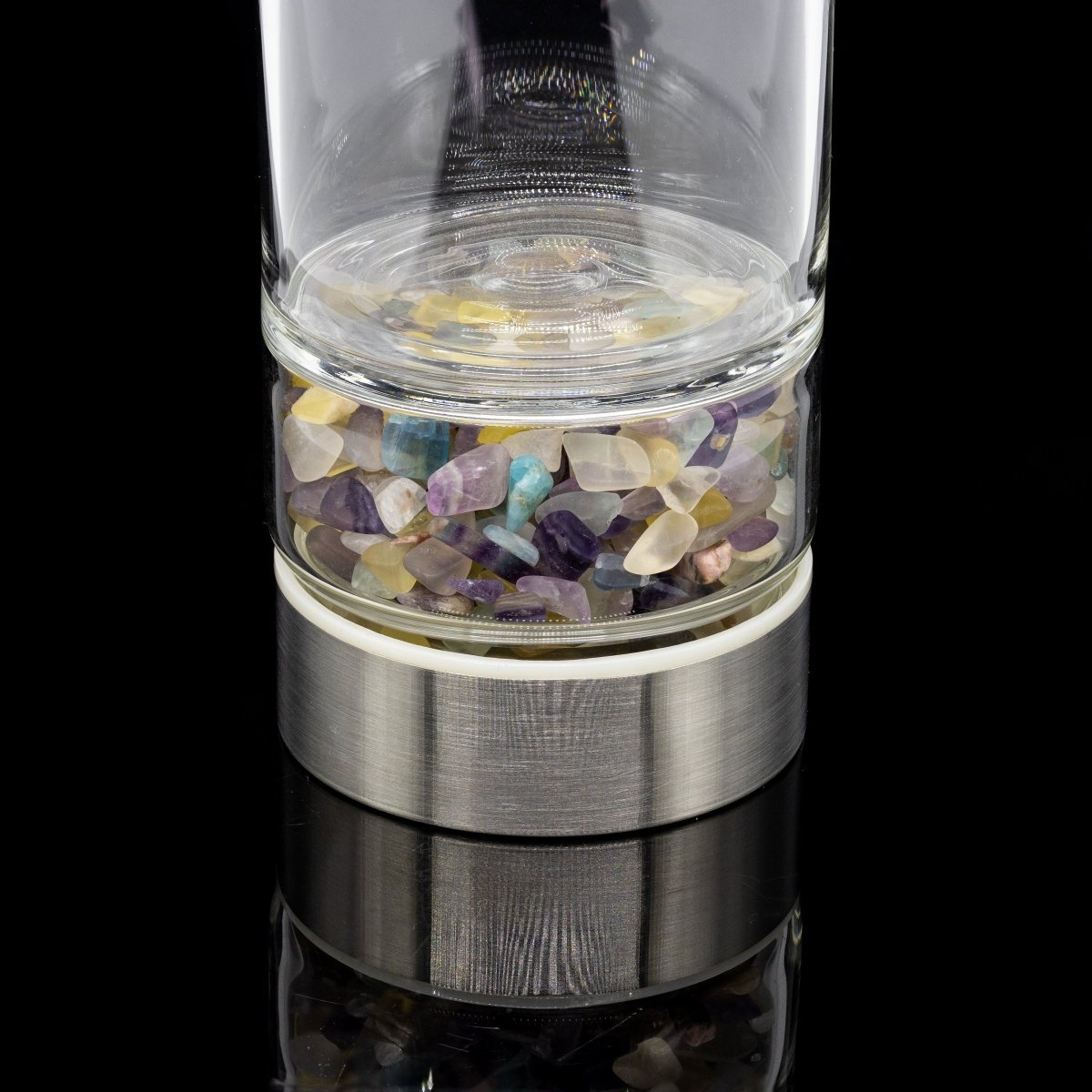 Fluorite Gemstone Glass Water Bottle with Protective Sleeve for Daily Hydration