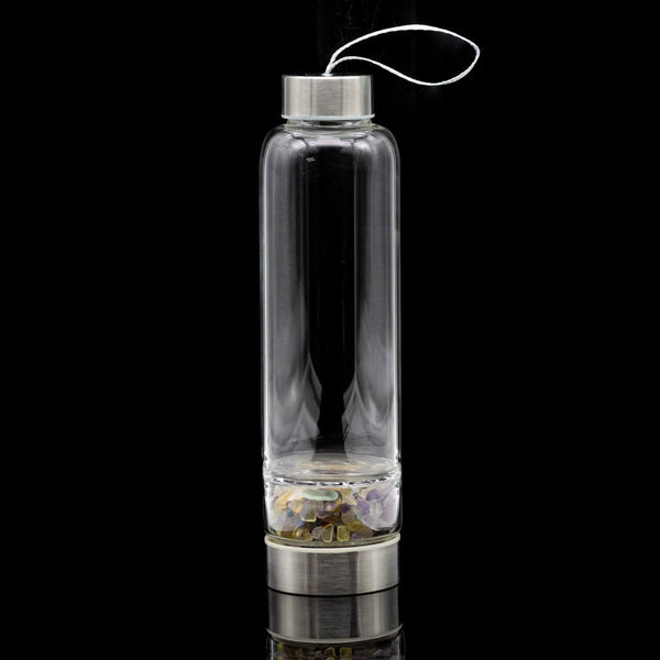 Fluorite Gemstone Glass Water Bottle with Protective Sleeve for Daily Hydration